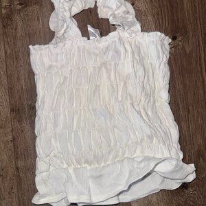 🤍 H&M White Smocked Ruffle Strap Top | XXS | NWT